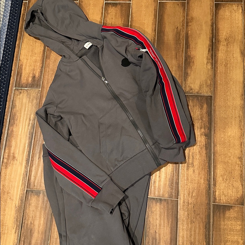 Moncler kids Gray Tracksuit with Red Stripe